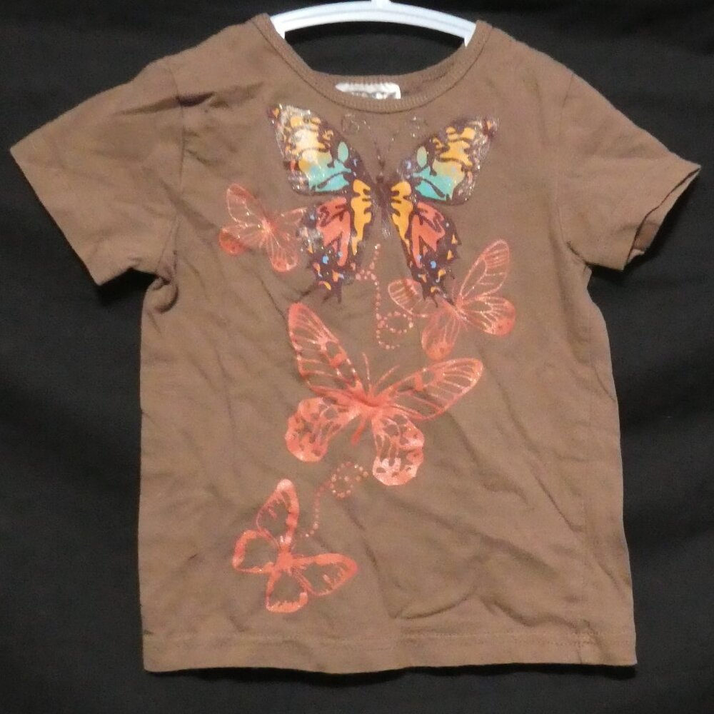 GEORGE | size 4 | Butterfly Print Front | Brown Short Sleeve T-Shirt - Tee